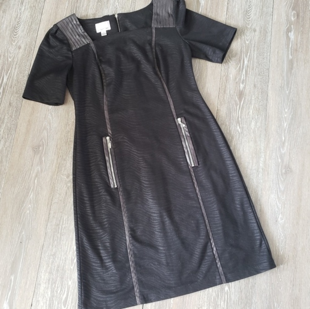 Donna Morgan leather striping black dress‎ Size 8